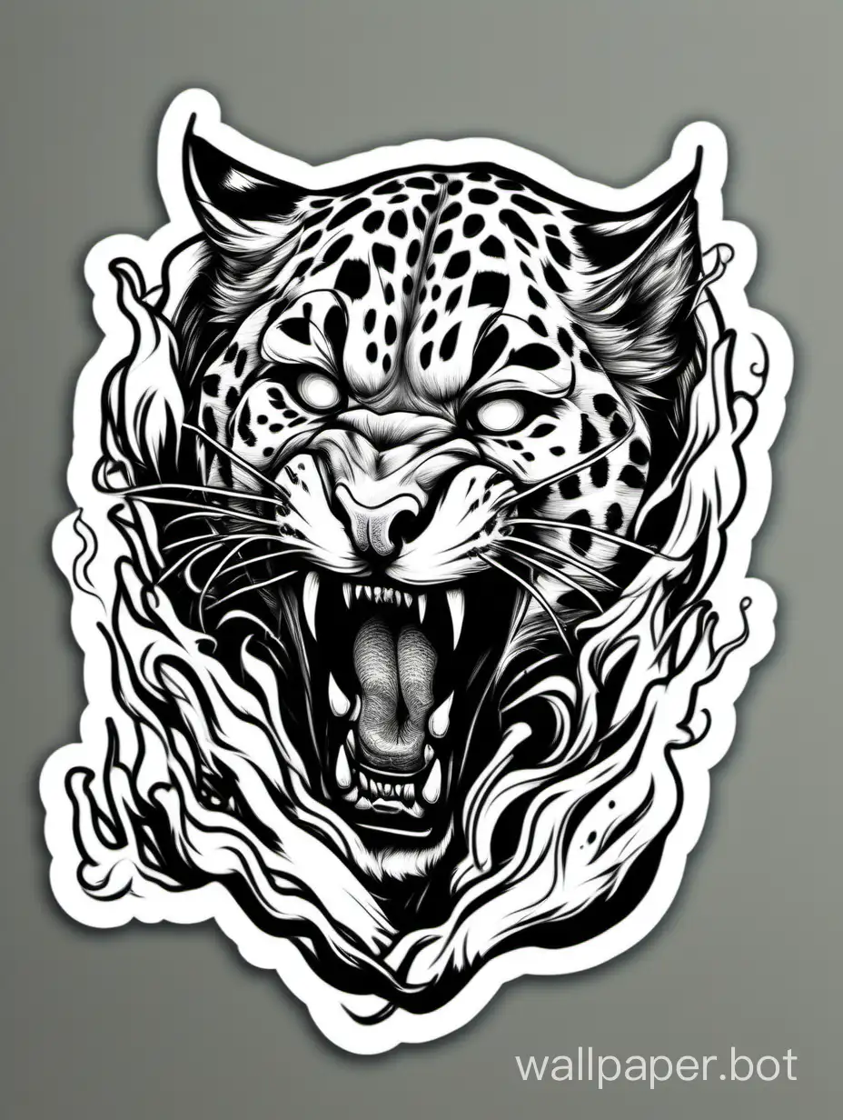 paw attack of Panthera onca, lineart, amazing masterpiece, crazy furious attack, insane, open paw attack, sticker art