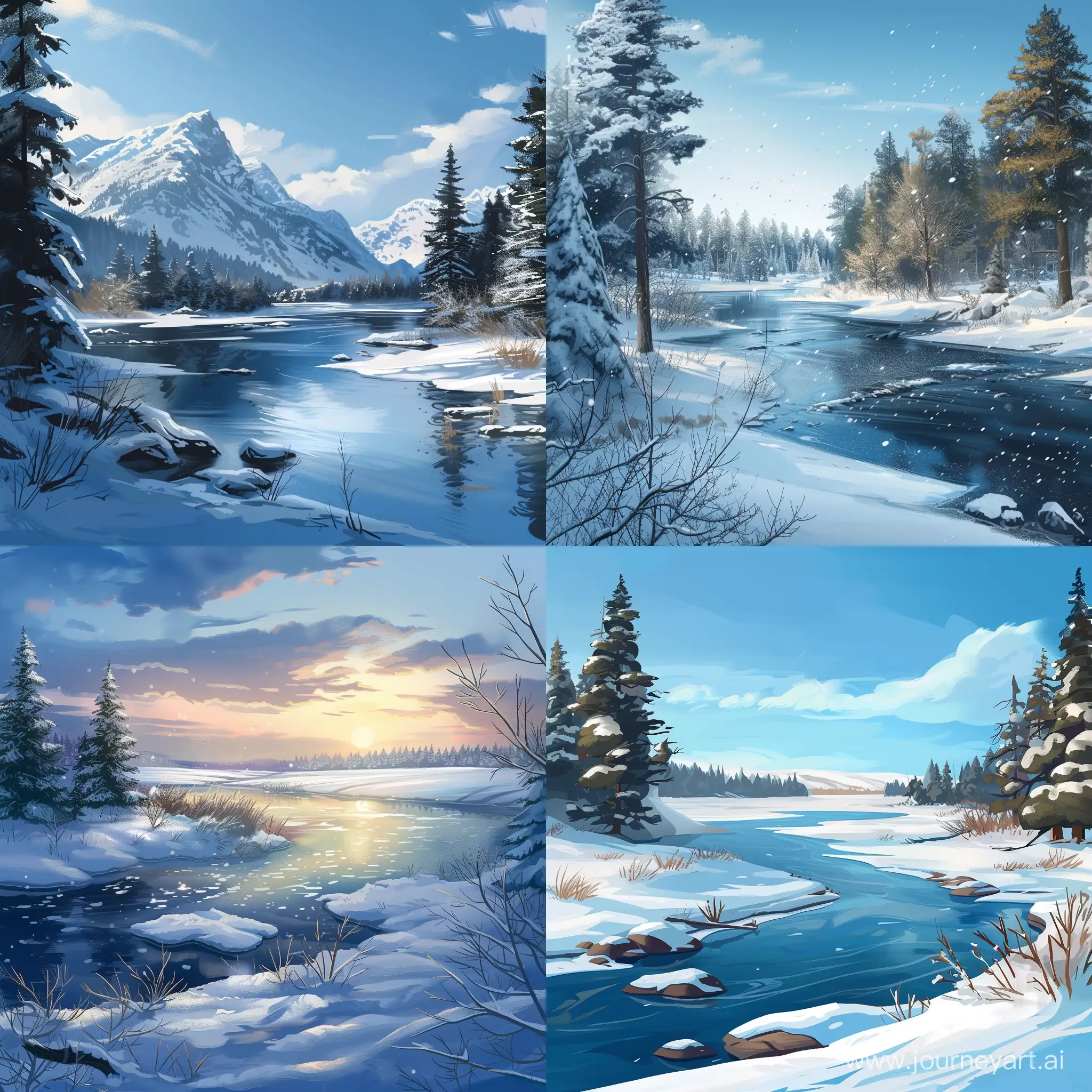 winter landscape with a river (lake) in the artstation style