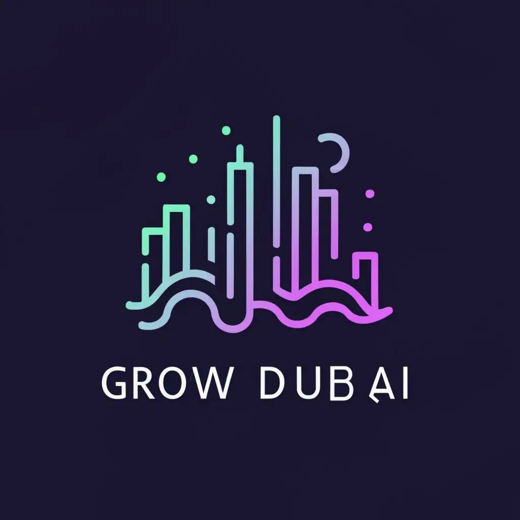 a logo design,with the text "GROW DUBAI", main symbol:dubai skyline,Minimalistic,clear background