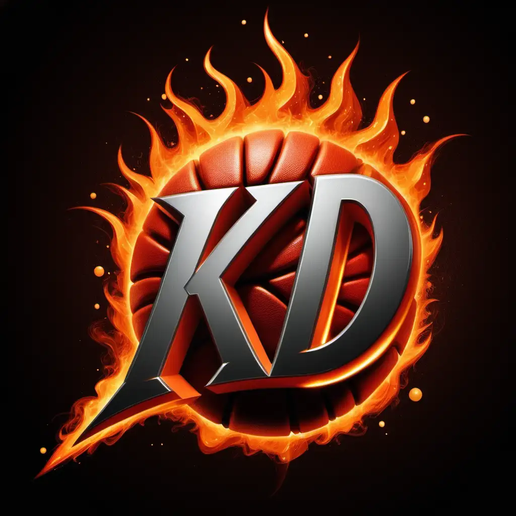 Create a professional athletic fiery catchy high quality logo of the letters "KD"
