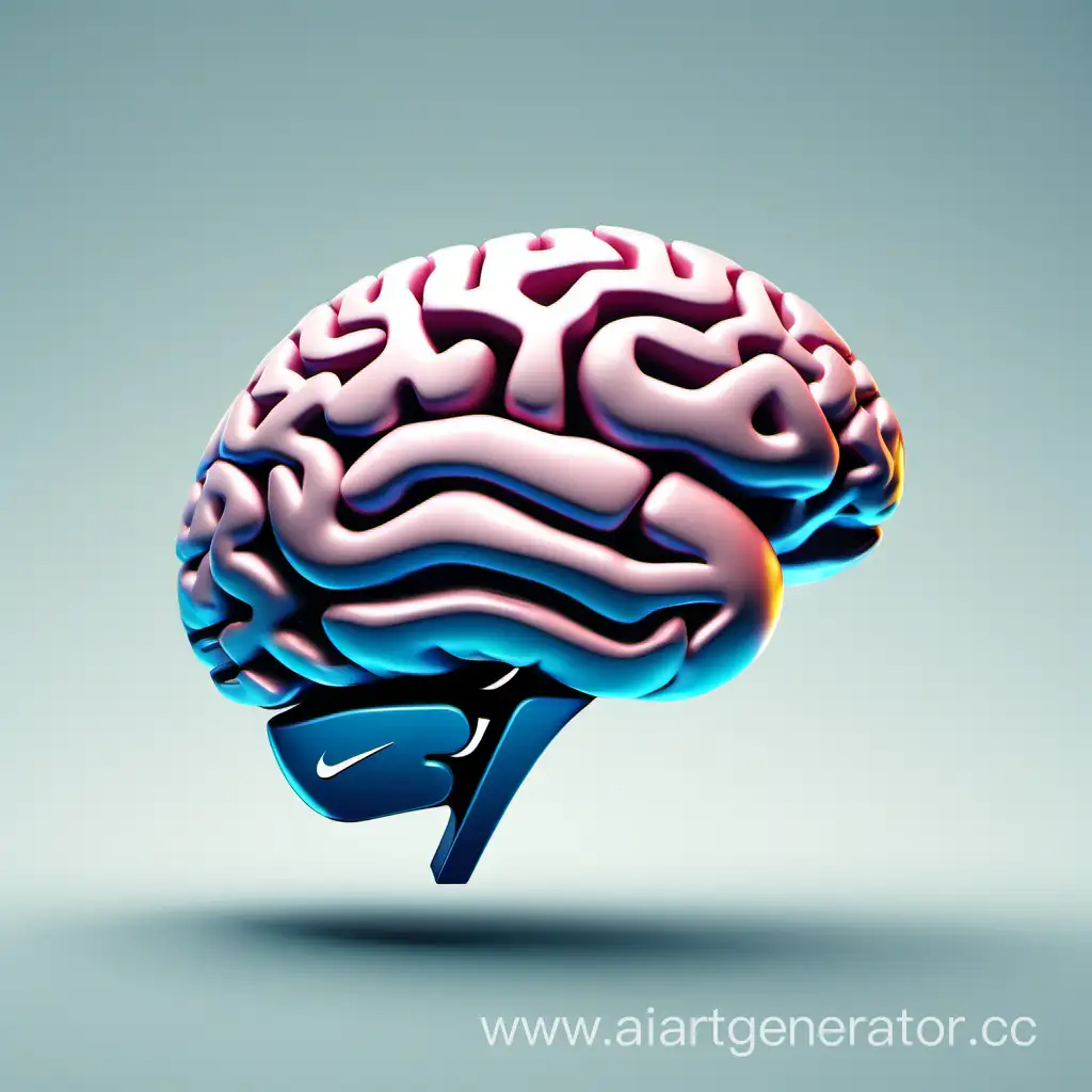 logo-like brain with Nike swoosh poking through it, 3D illustration