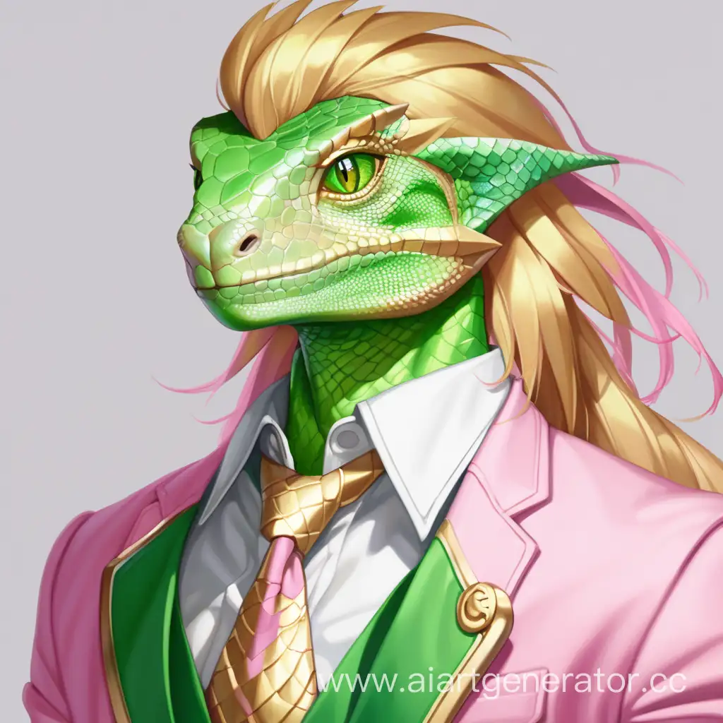 Lizard-Anthro-with-Green-Eyes-and-Golden-Hair-in-Pink-Clothes