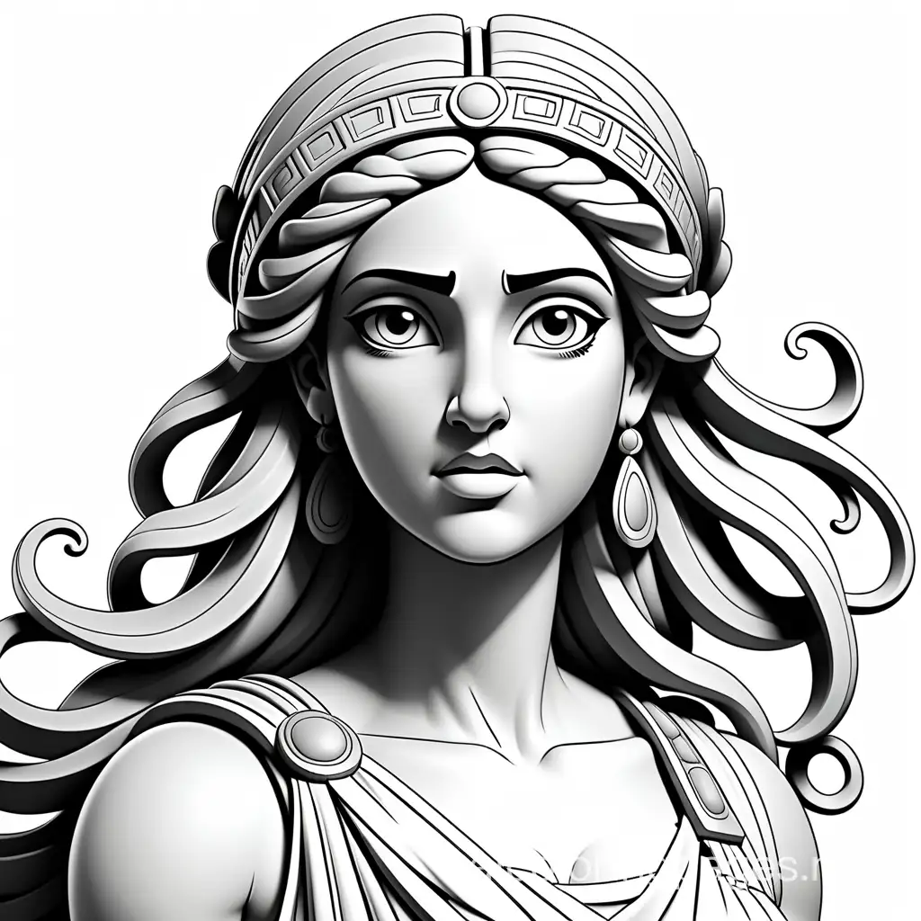 Hera, ancient Greek god, Coloring Page, black and white, line art, white background, Simplicity, Ample White Space. The background of the coloring page is plain white to make it easy for young children to color within the lines. The outlines of all the subjects are easy to distinguish, making it simple for kids to color without too much difficulty