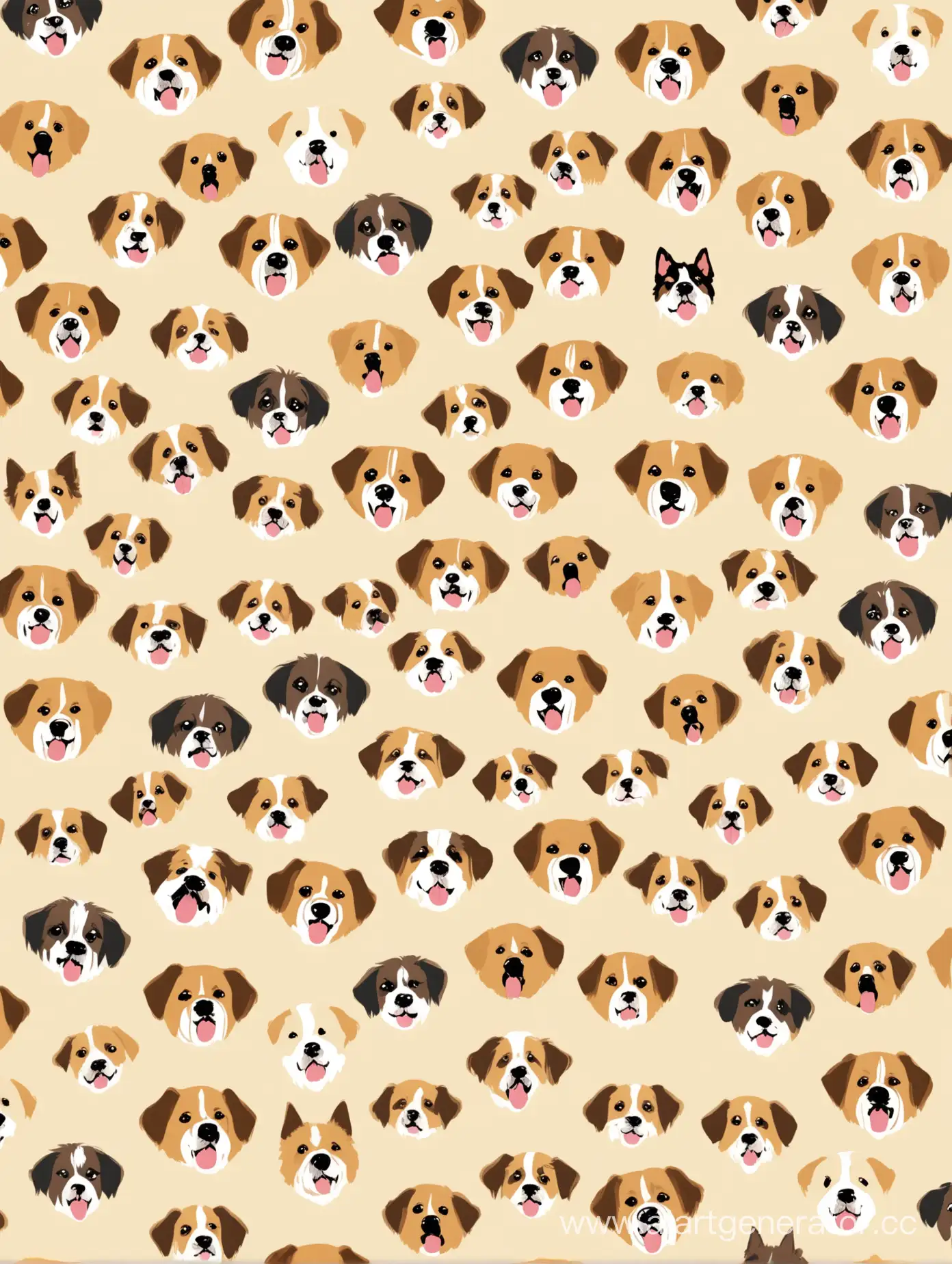Collection-of-Dog-Faces-on-Beige-Background
