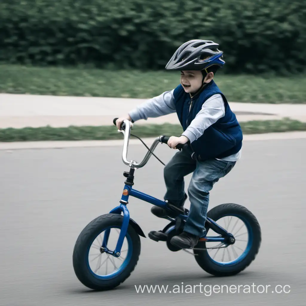 Мальчик катается на велосипеде 
