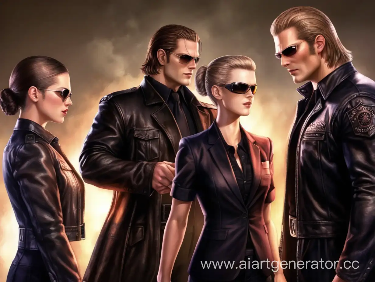 Sam Winchester and Albert Wesker with two women