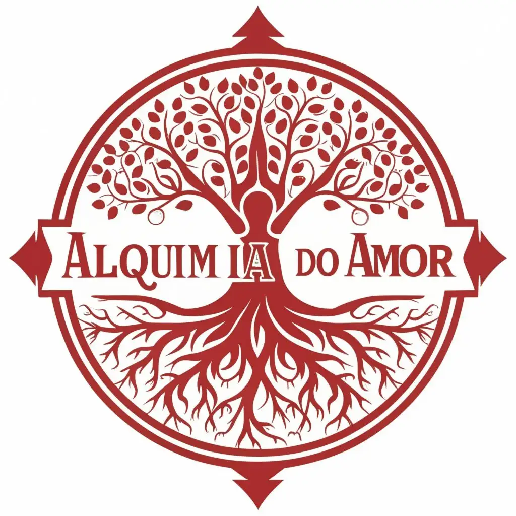 logo,red tree of life, with the text "Alquimia do Amor", typography, be used in spiritual industry
