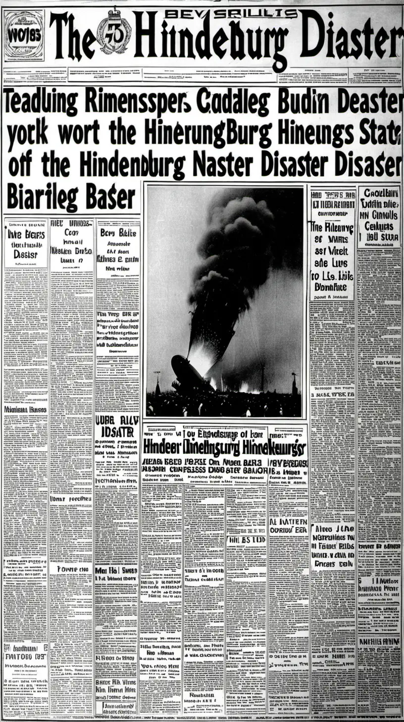 Historical Newspaper Headlines Hindenburg Disaster Unfolds