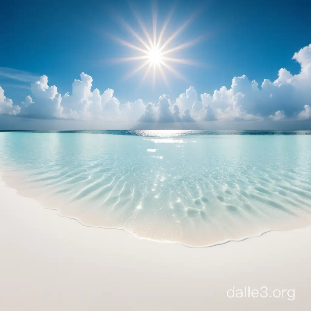 мальдивский океан с белым песком и ярким солнцем