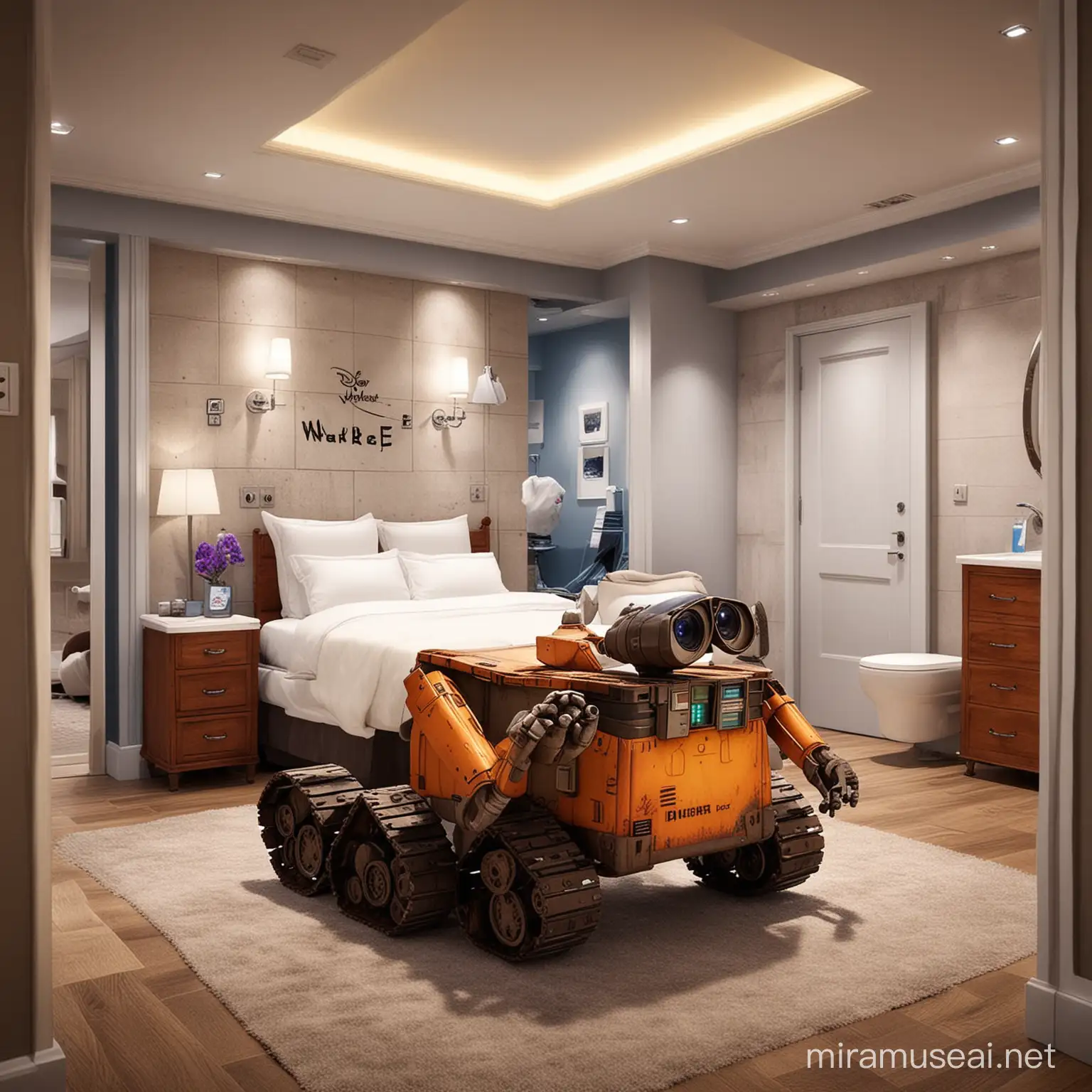 Luxurious WallE Themed Hotel Room with Bed Bathroom and Dressing Room