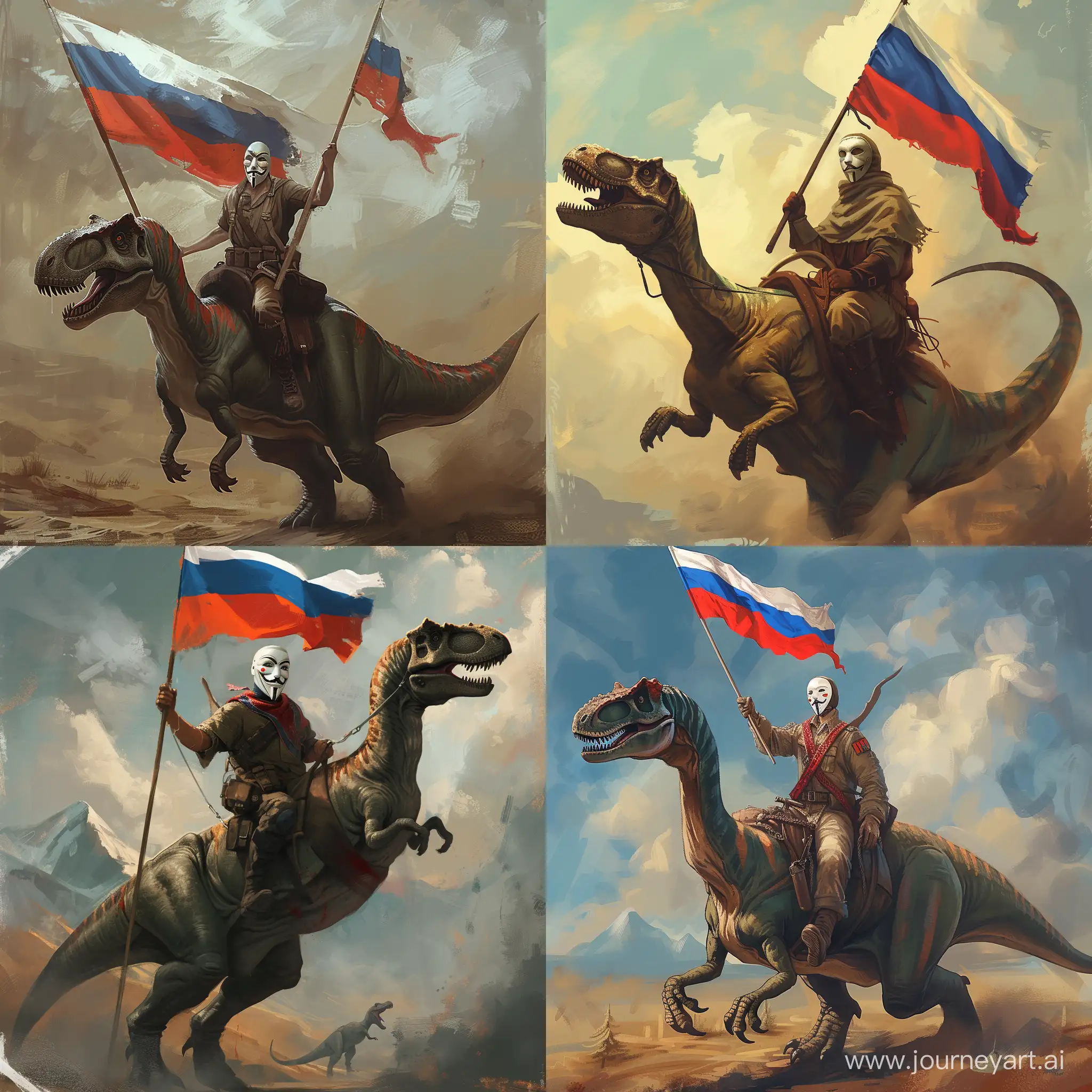 Anonymous-Masked-Man-Riding-Dinosaur-with-Russian-Flag