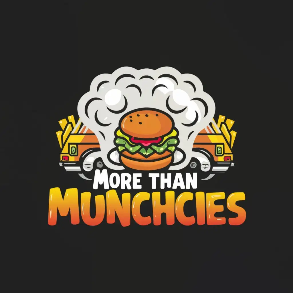a logo design,with the text "More than Munchies", main symbol:smoke, burger, fries, food truck,Moderate,clear background