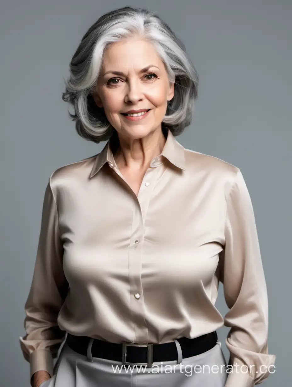 Elegant-Woman-in-Beige-Blouse-with-WaistLength-Gray-Hair