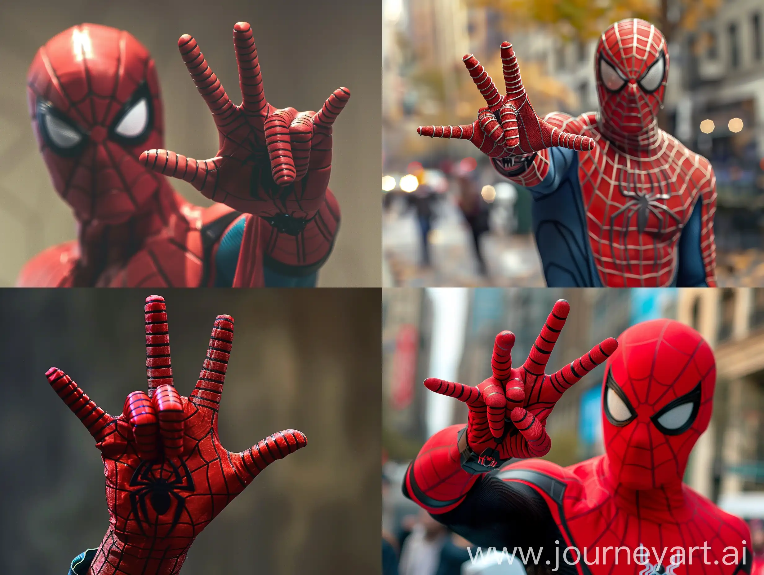 create me picture with spiderman hand showing 4 fingers