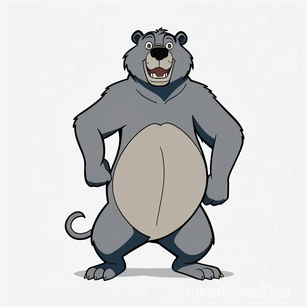 Baloo from disney, from jungle book disney, full body, minimalist, vector art, colored illustration with a black outline