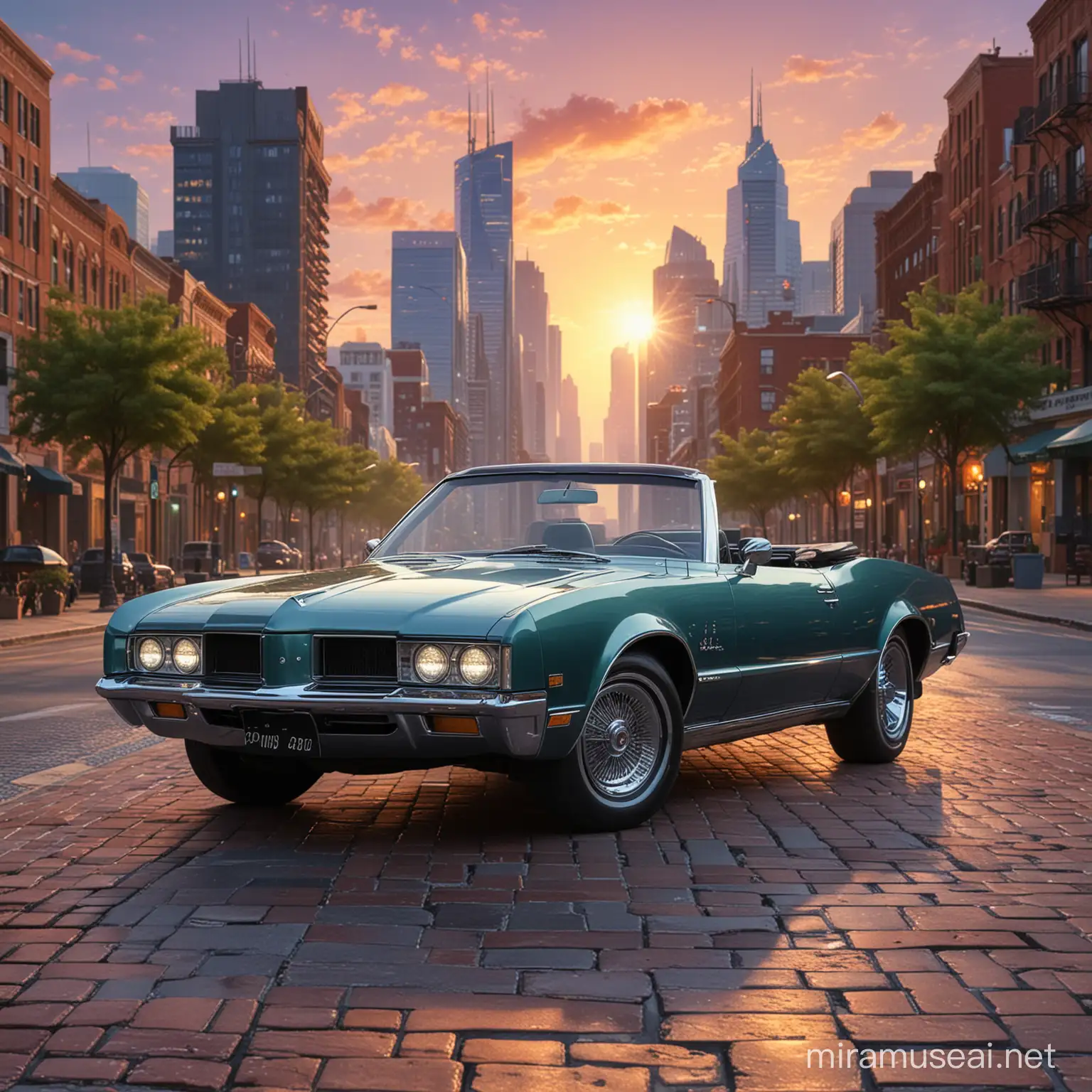 The image shows a body of water with a city in the background, featuring a skyline with skyscrapers. The scene also includes trees, a park, and a colorful sky during either sunrise or sunset.1966 Oldsmobile Toronado,The image consists of a black sports car parked on a brick road. It is a luxurious supercar with its distinct design elements visible.ALEXANDRITE CATS EYE,Jewelry,  Necklace, Rings and earrings.Black woman beautiful face is shown.  The woman's body parts such as chest, thigh, stomach, and abdomen are visible.painterly smooth, extremely sharp detail, finely tuned detail, 8 k, ultra sharp focus, illustration, illustration, art by Ayami Kojima Beautiful Thick Black