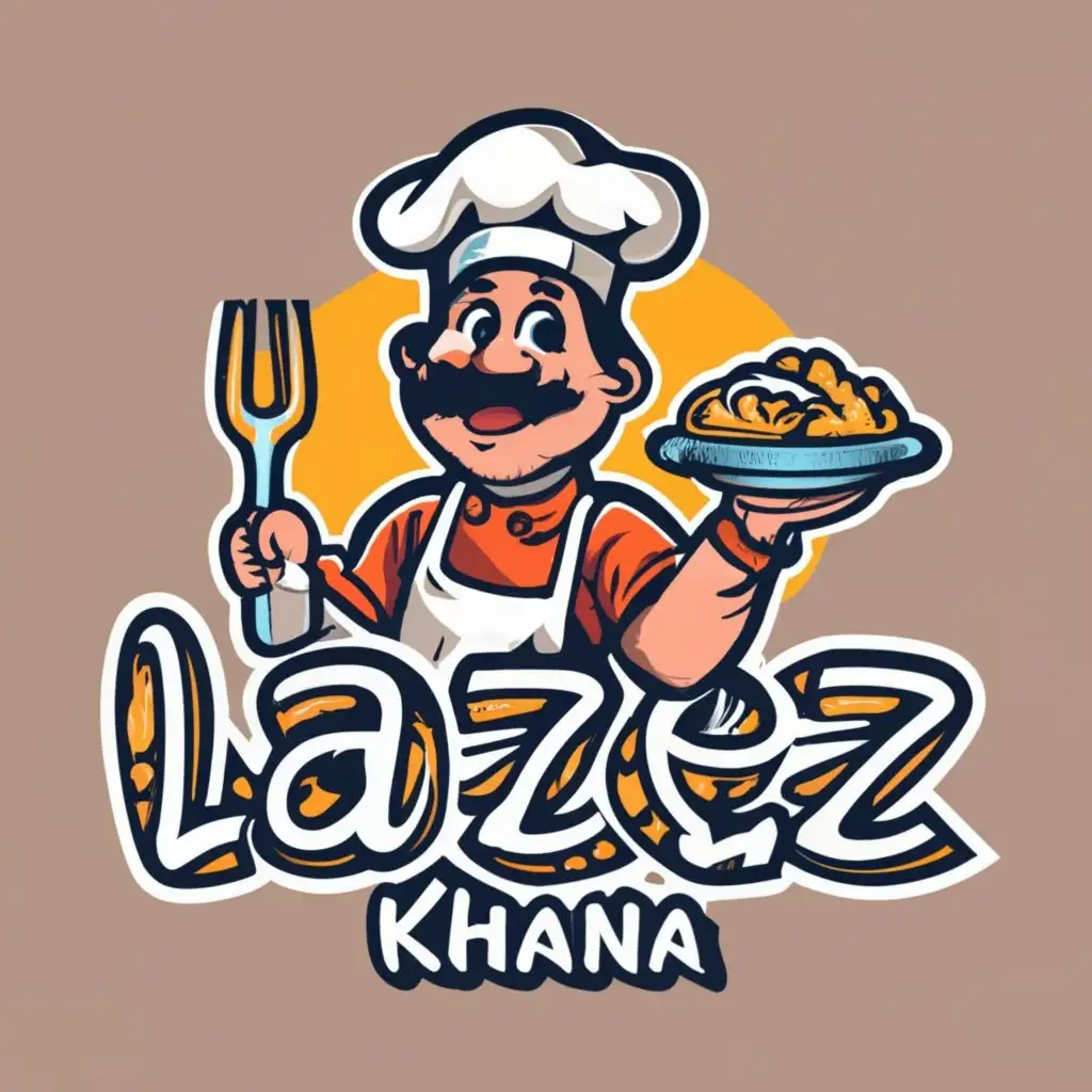 logo, chef food items restaurant, with the text "lazeez Khana", typography, be used in Restaurant industry