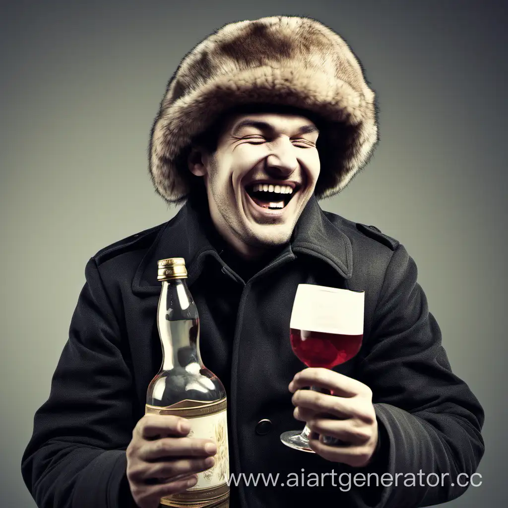 мужик алкоголь шапка ушанка смех