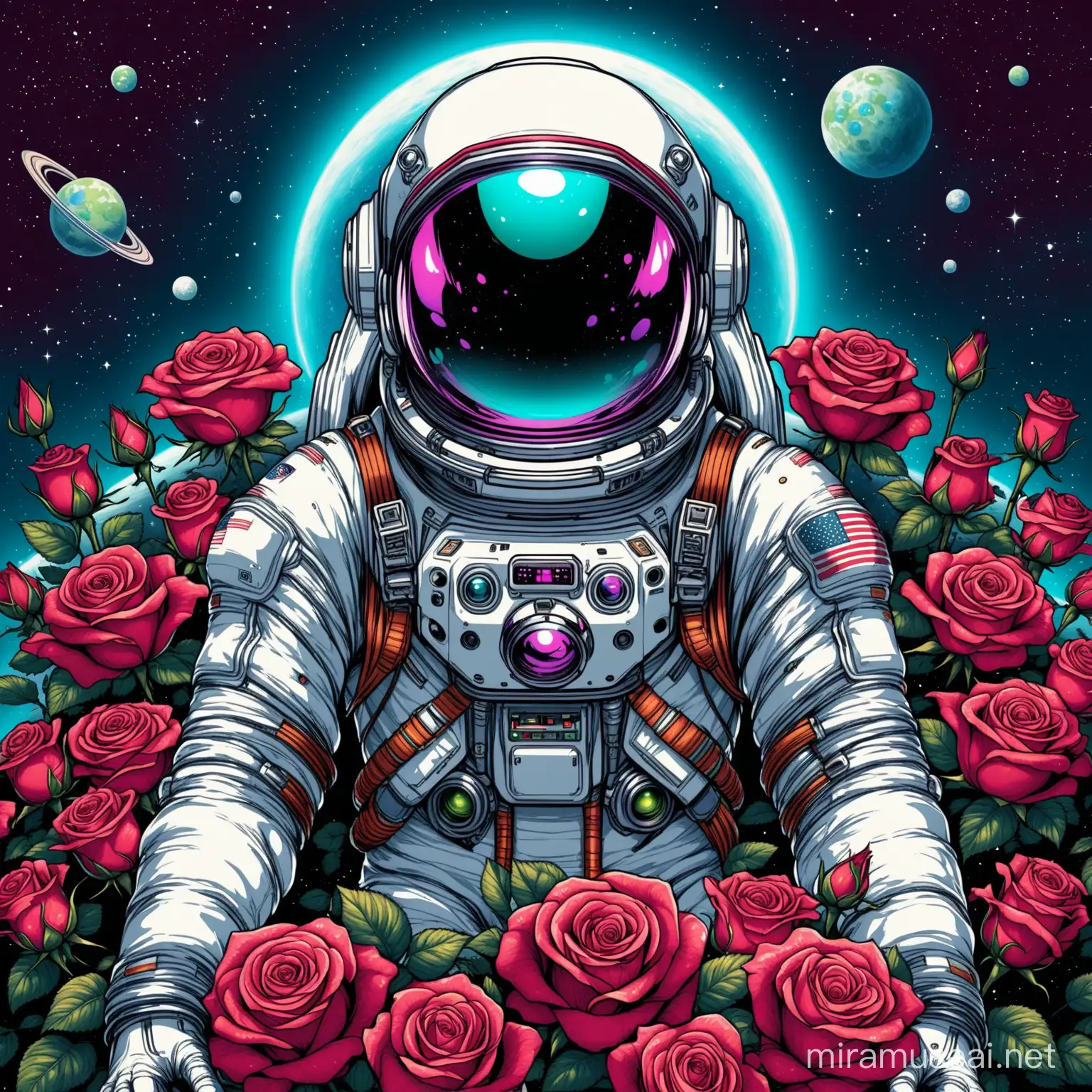 Extraterrestrial Astronaut Holding Roses in Space