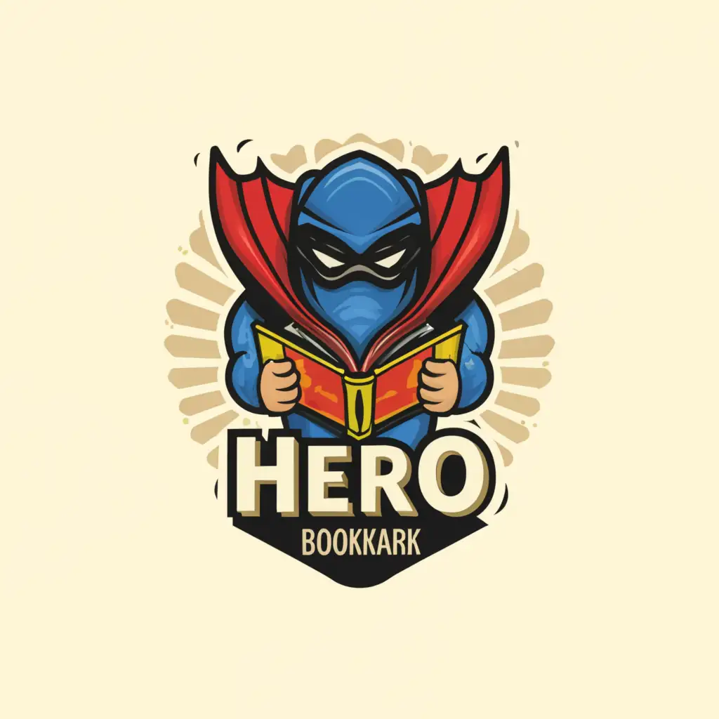 a logo design,with the text "Hero Bookmark", main symbol:super hero book,complex,clear background