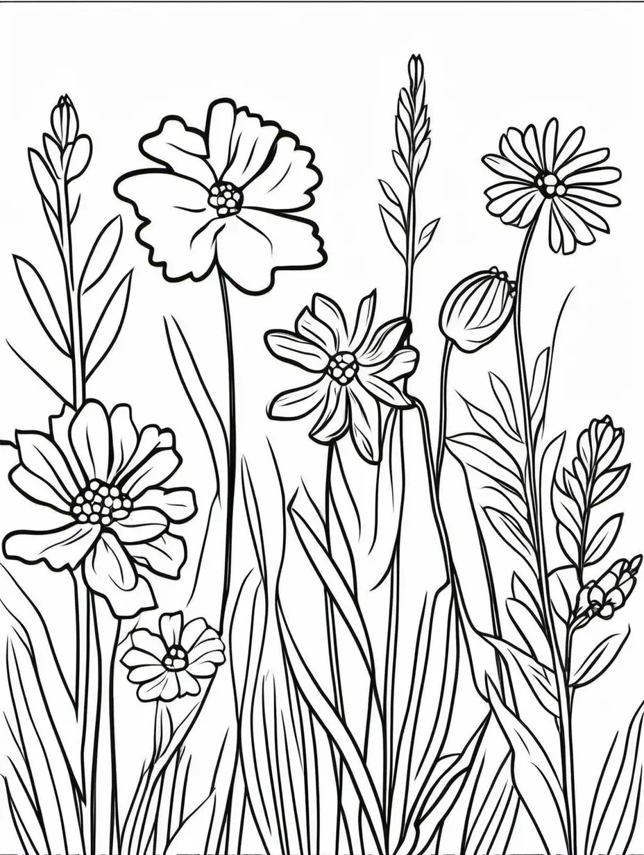 extremely simplistic, full page. coloring page illustration, flat vector, thin black and white drawing, no shading, Matisse style illustration, summer Wildflower, very simple, grain texture, high quality, high resolution, --ar 3:4