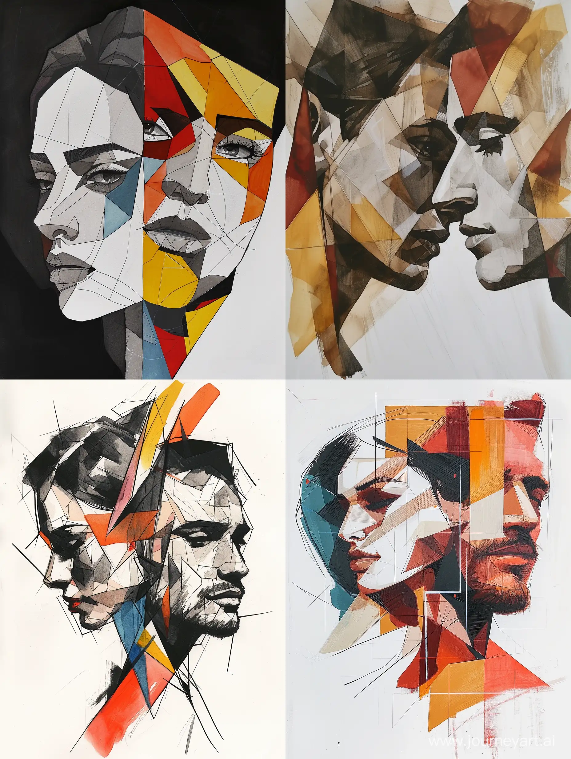 geometric sketches of man and beatifull woman abstract, acrylic tons