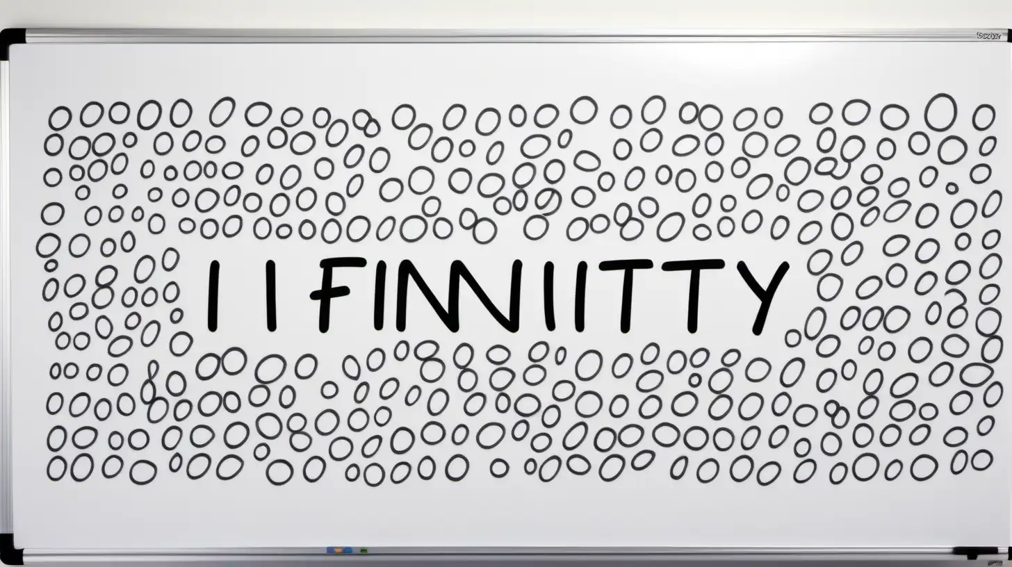 Infinity written in marker pen creating a repeating pattern across a white board