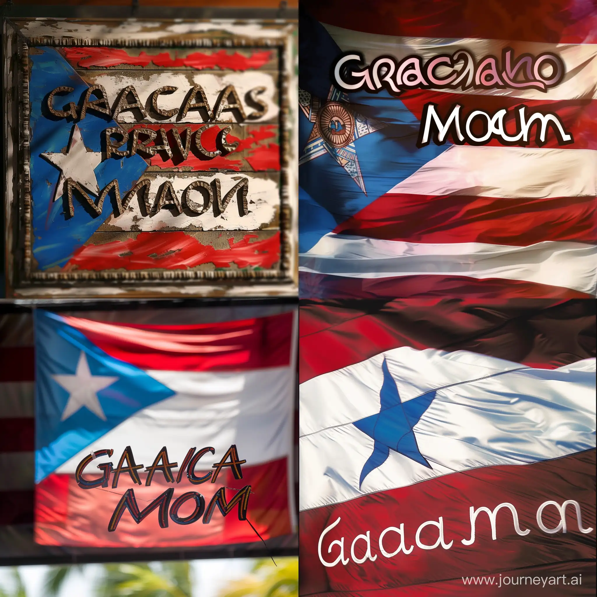 puerto rico flag in the background, with the words Gracias Mama