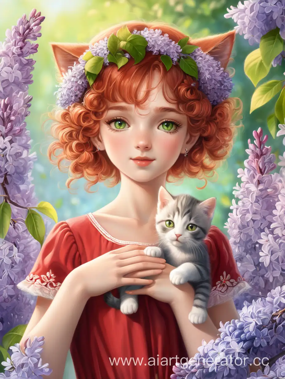 Graceful-Spring-Scene-Girl-with-Lilac-Bouquet-and-Kitten