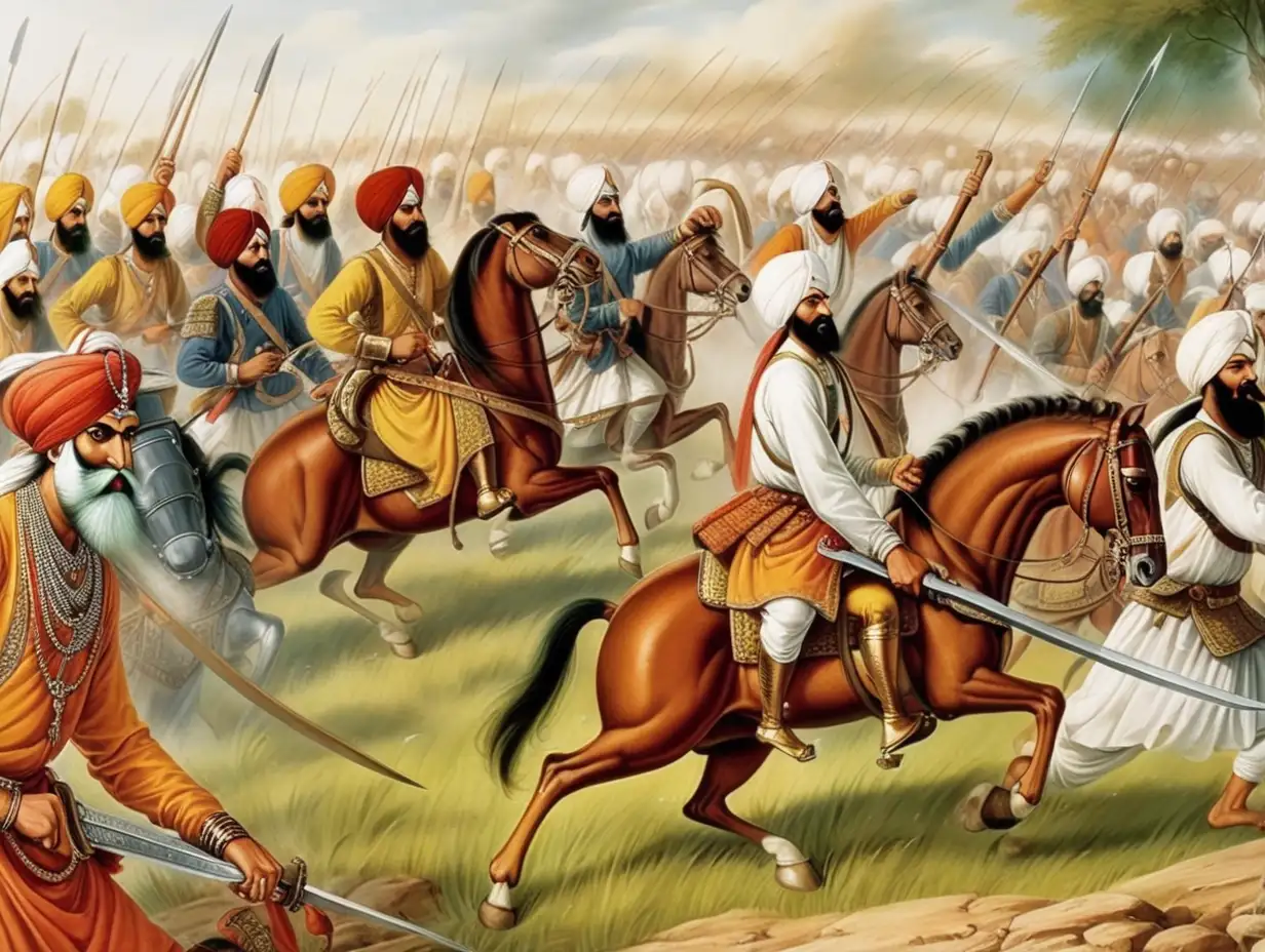 Sikh Warriors Engaging in Battle Against the Mughal Empire