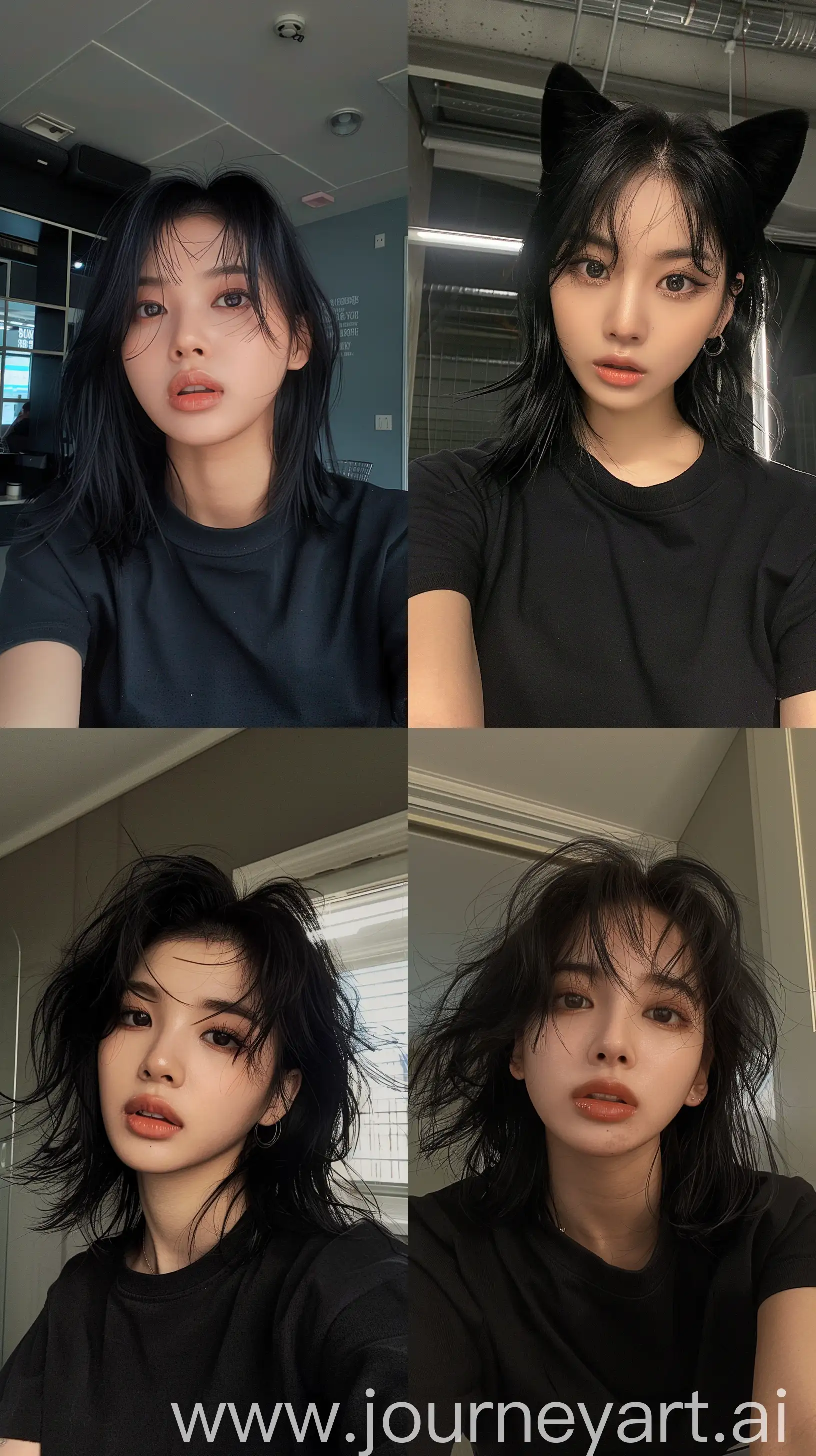 Jennie-from-Blackpink-Selfie-with-Grunge-Aesthetic-Makeup-and-Black-Wolfcut-Hair