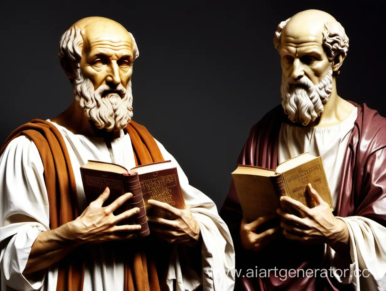 Гипократ и Гален на одной картинке с книгами в руках 