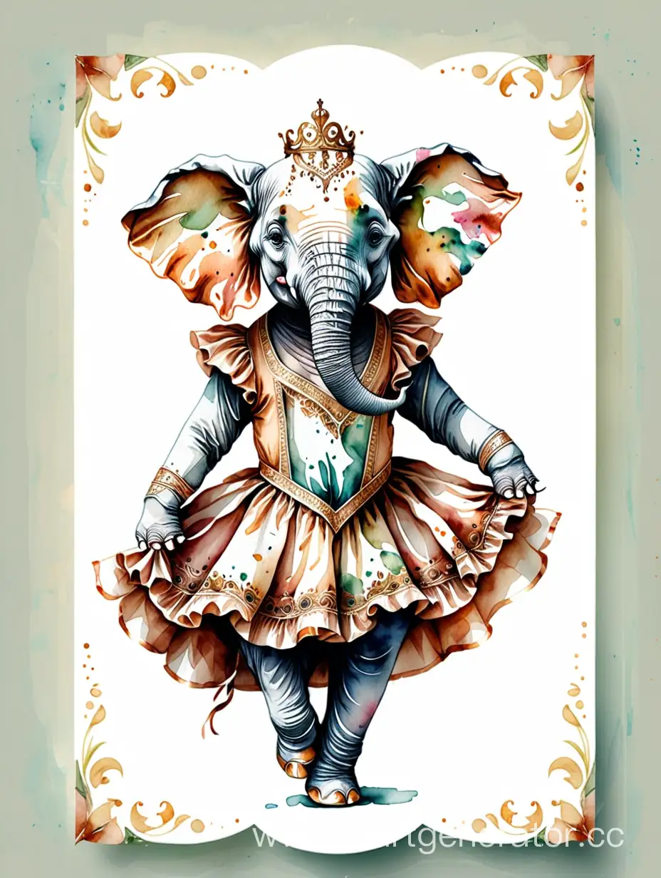 Акварельный слон в балетной пачке, в стиле ренессанс 