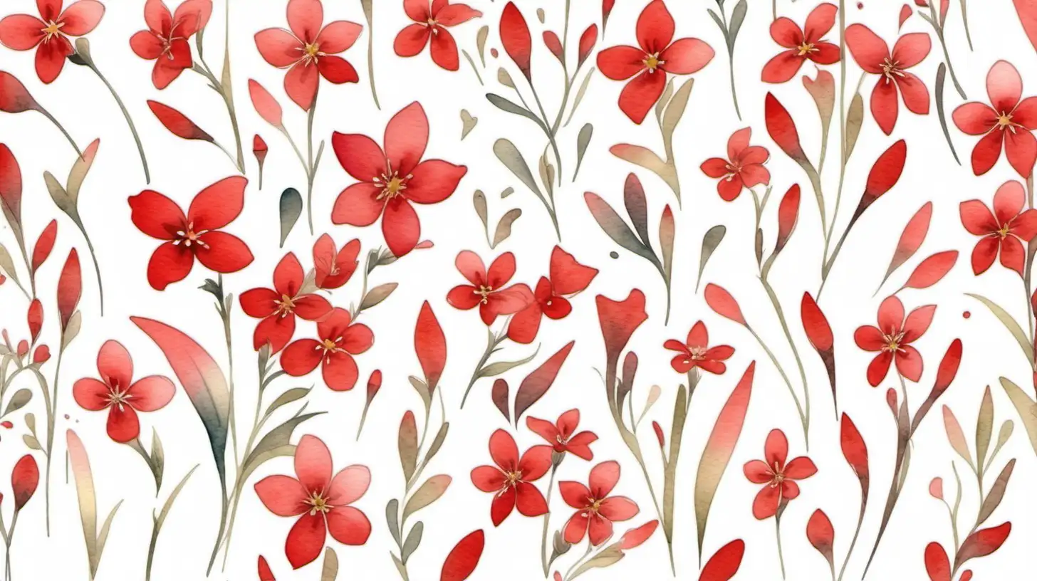 Charming Watercolor Drawing of Seamless Small Red Flowers on a Delicate Background