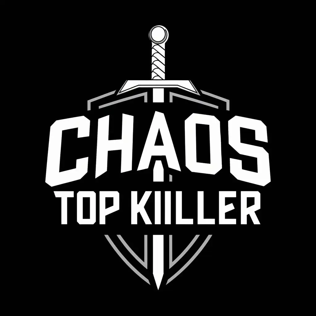 logo, SWORD AND SHIELD, with the text "CHAOS TOP KILLER", typography, be used in Nonprofit industry