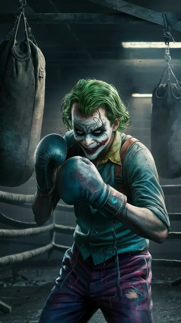 Joker as a boy training hard for his boxing fight