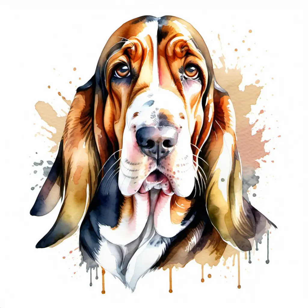 Watercolor Basset Hound isolated on white background