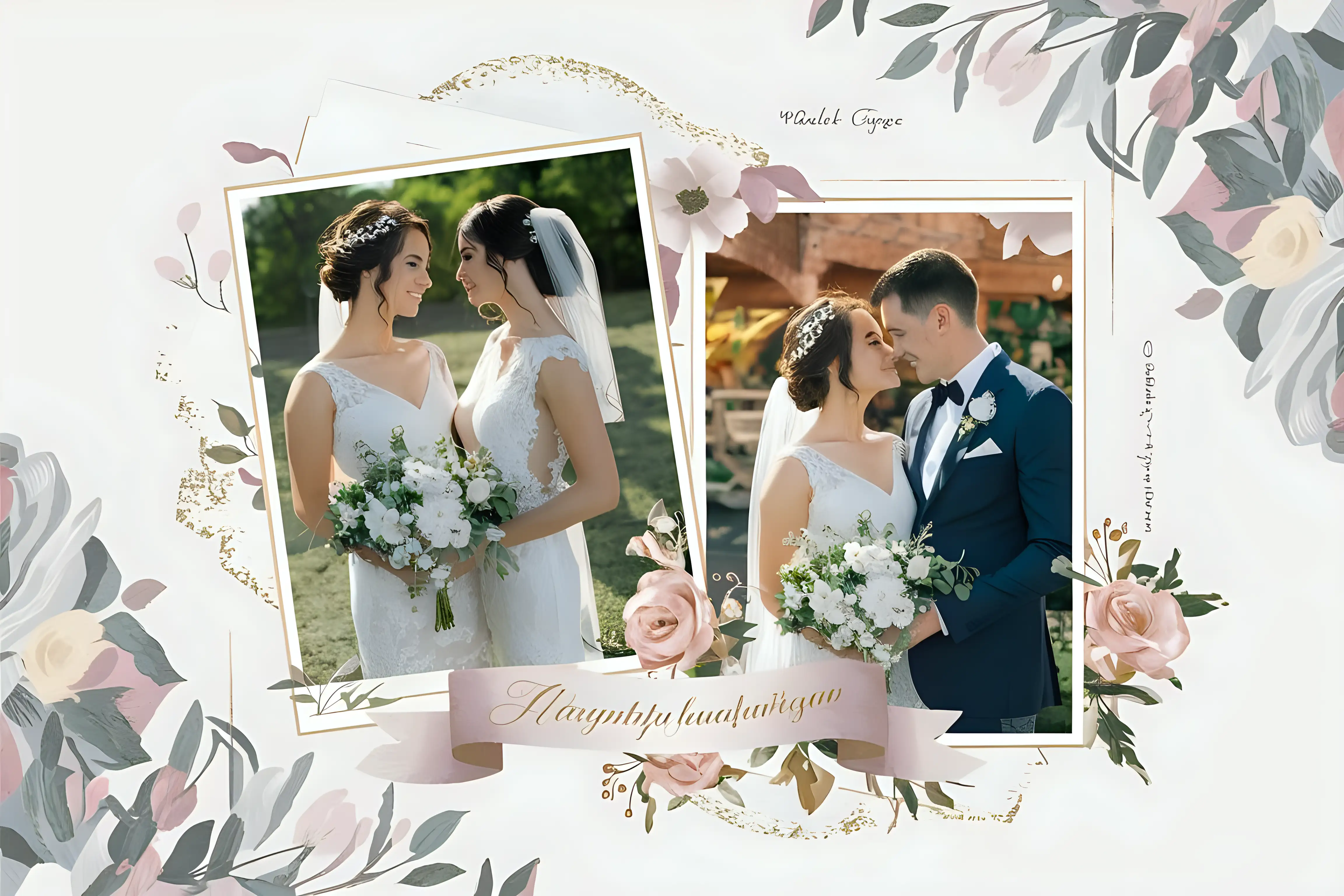 Elegant Wedding Memories Collage with Floral Borders and Romantic Palette