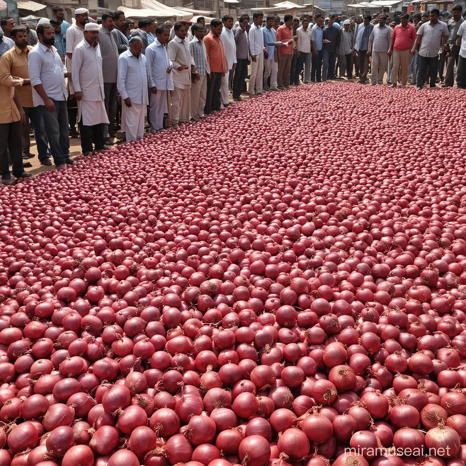 Vibrant Onion Auction at Bustling Mandi Market