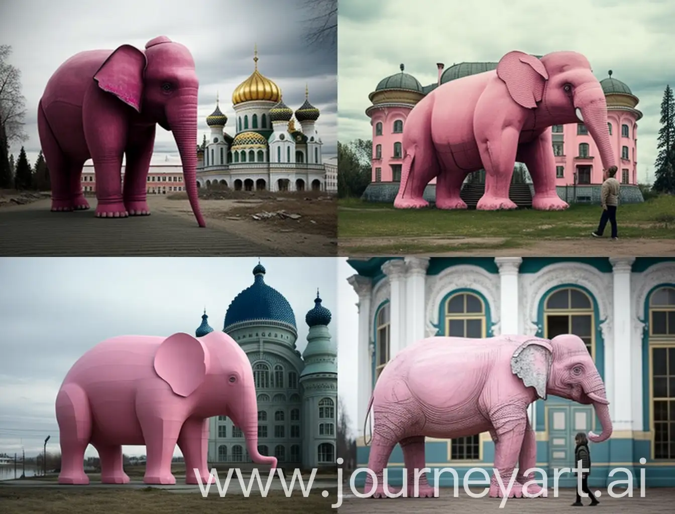 Vibrant-Pink-Elephant-Sculpture-in-Russian-Landscape