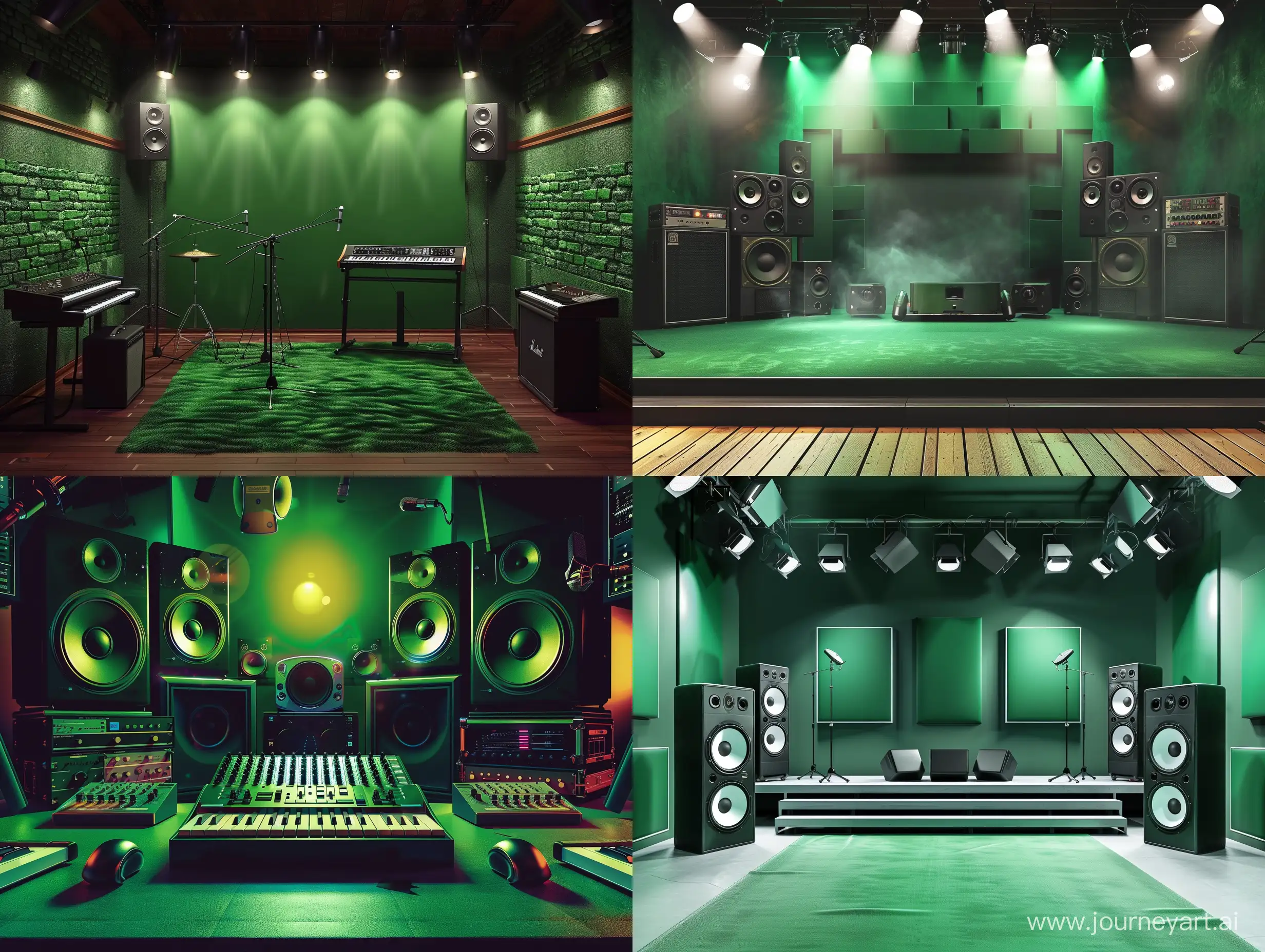 A realistic background for green backdrop of music studio