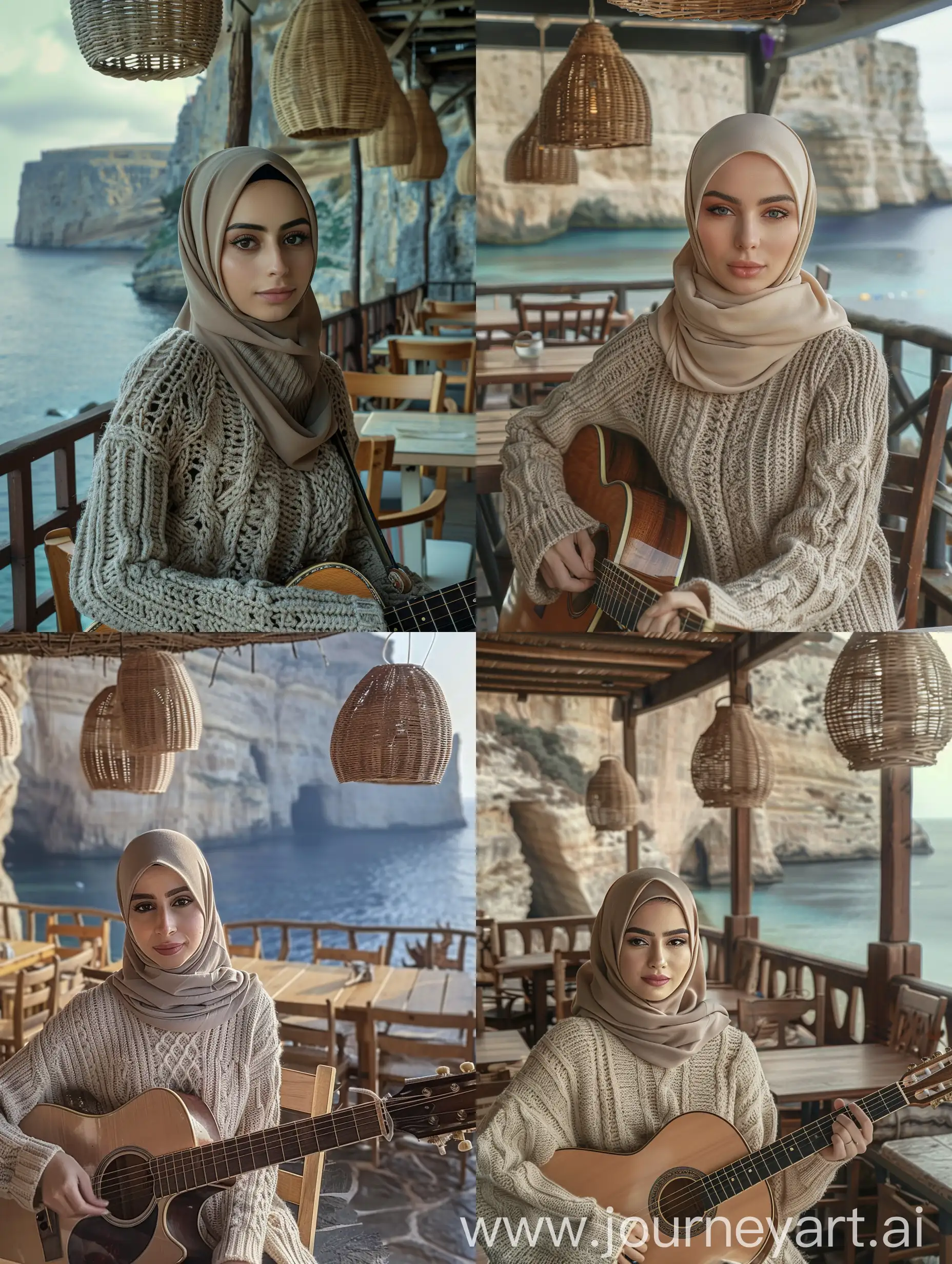 HijabWearing-Woman-Playing-Guitar-in-Scenic-Caf-Overlooking-Cliffs-by-the-Sea