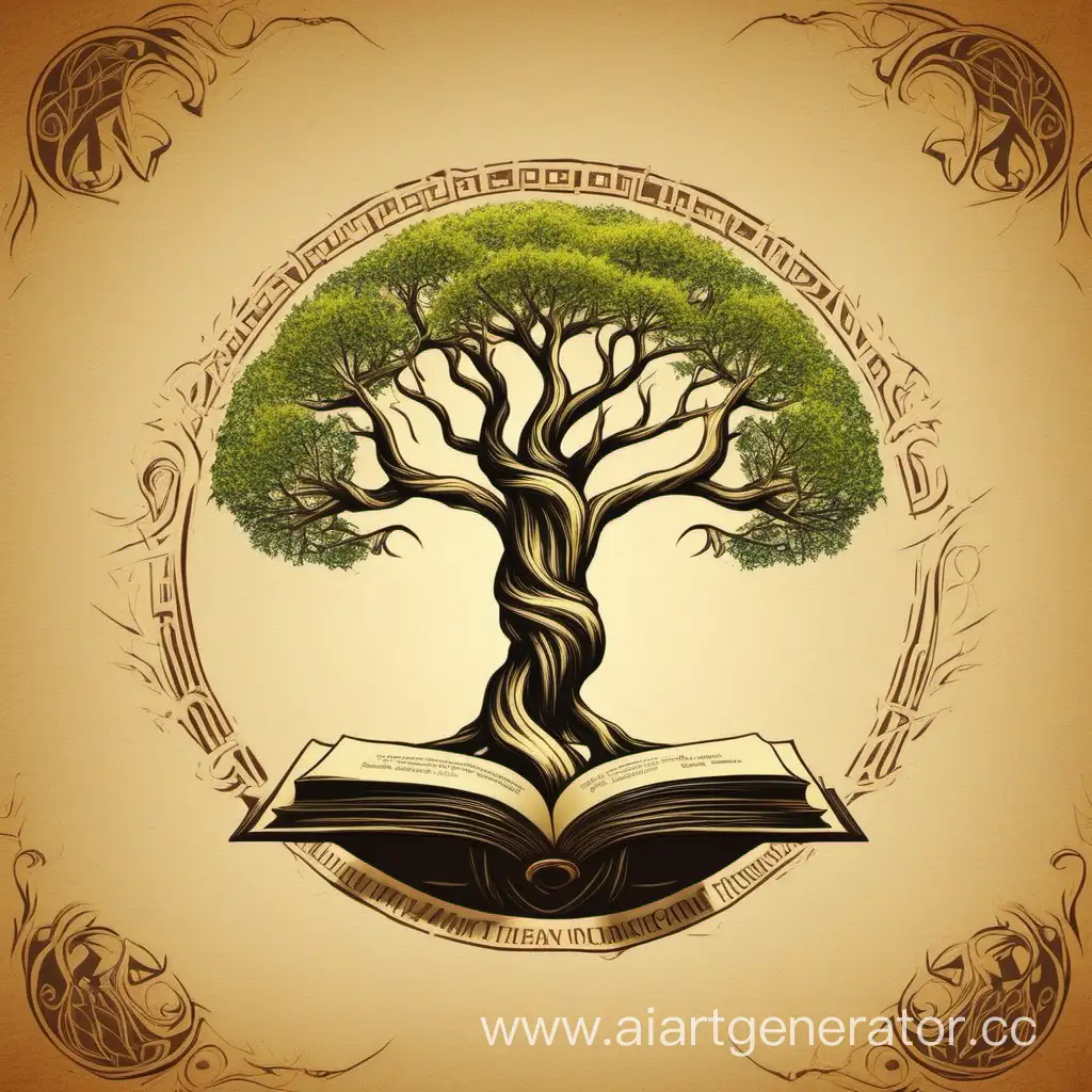 Создай логотип в виде мирового древа из древней книги