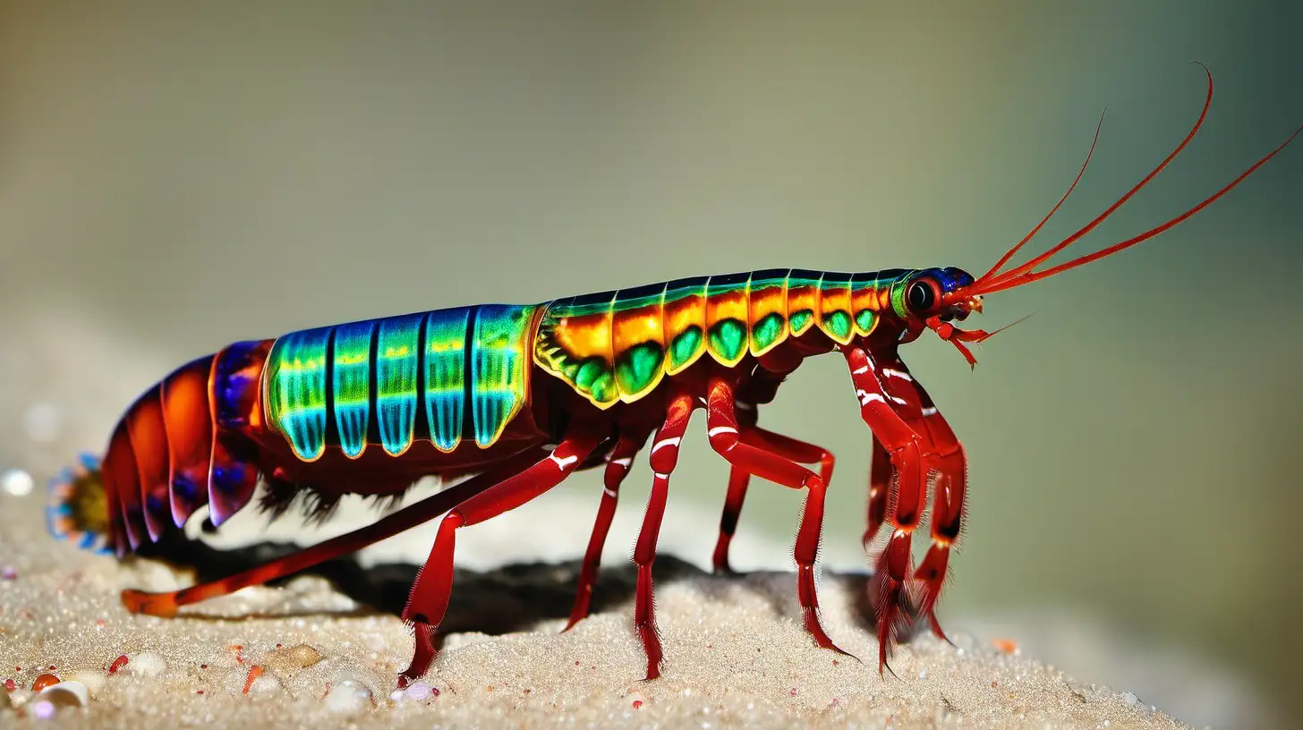 an HD Photograph image of a beautiful, large peacock mantis shrimp