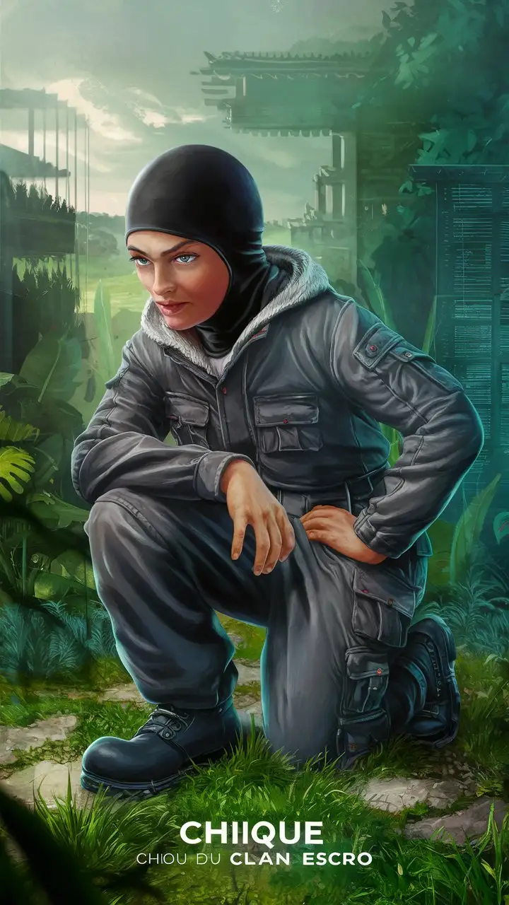 Androgynous Garden Gnome Chique in Anthracite Jumpsuit Scanning Horizon