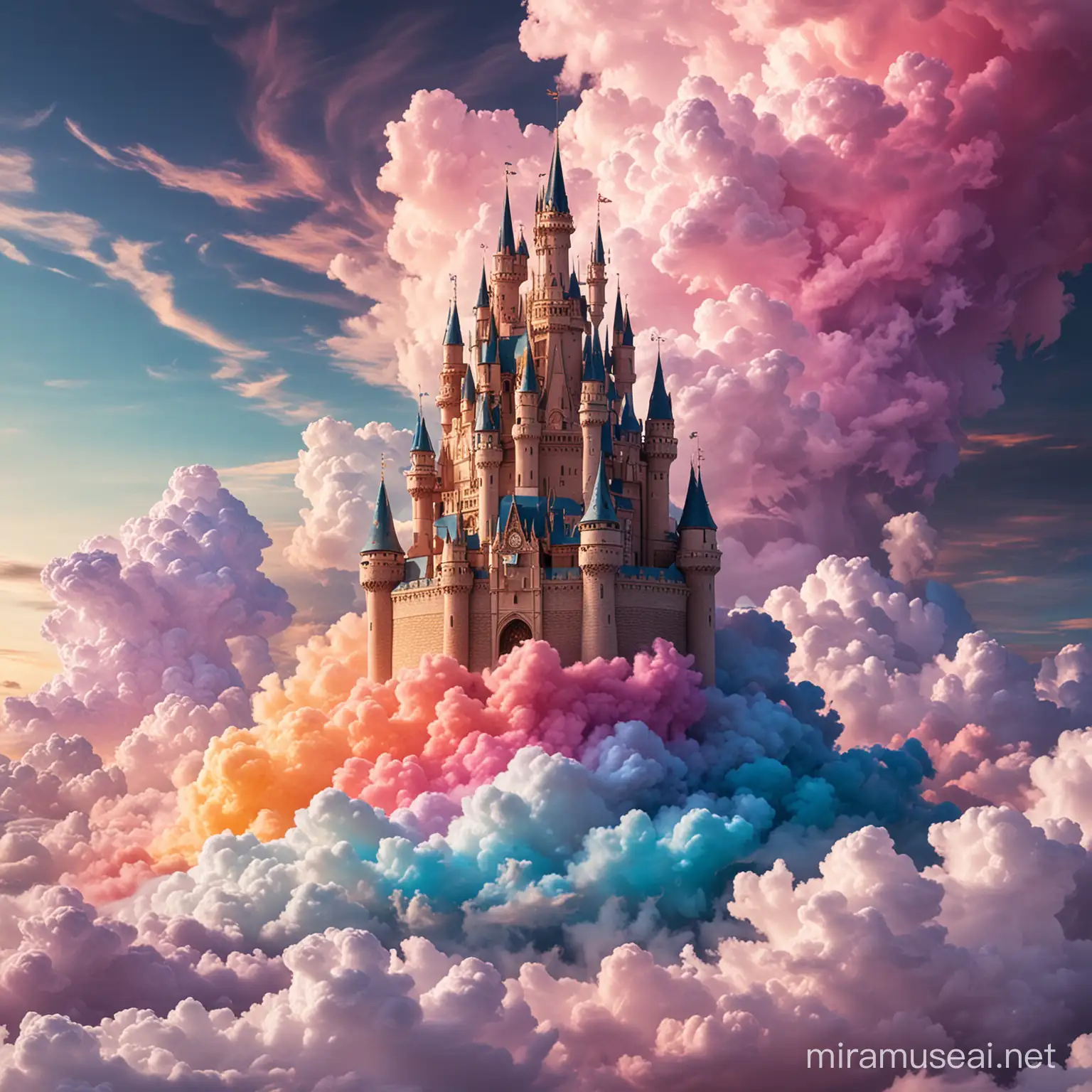 Vibrant Cloud Castle Whimsical Fantasy Art