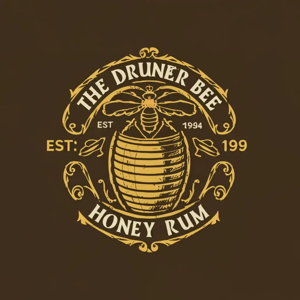 a logo design,with the text "The Drunker Bee

Honey Rum", main symbol:a big barrel with a bee,complex,be used in Retail industry,clear background
