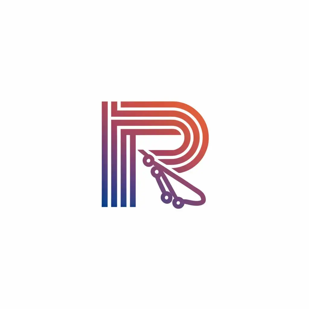 a logo design,with the text "R", main symbol:Skateboard,Minimalistic,clear background