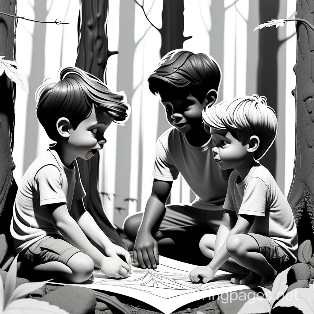 Father-and-Sons-Enjoying-Nature-Forest-Coloring-Page-for-Kids