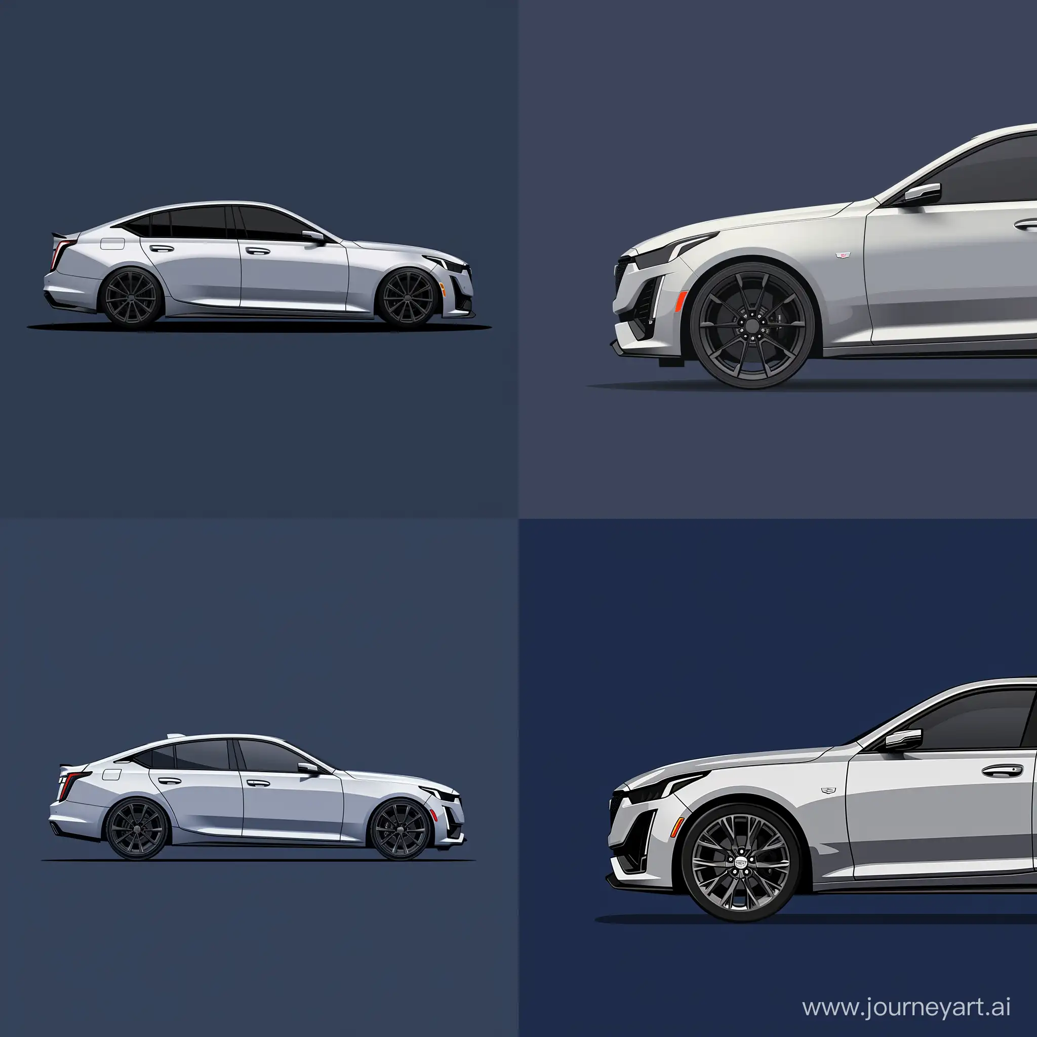 Sleek-Silver-Cadillac-CT5-Illustration-with-Black-Rims-on-Navy-Blue-Background